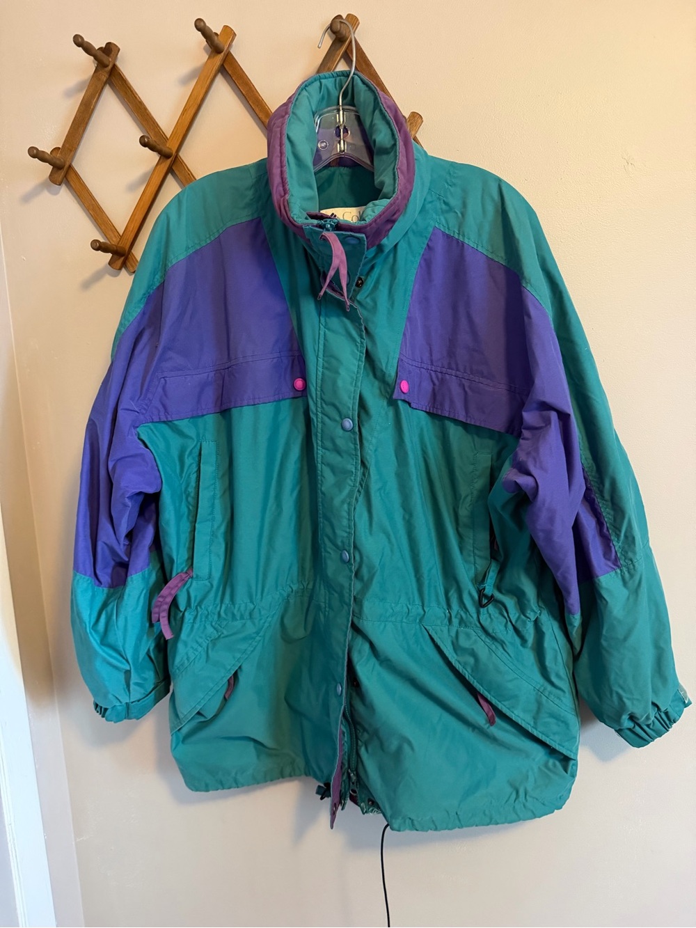 Columbia Vintage 90s Moraine Radial Sleeve Colorblock Jacket Teal Purple Women L